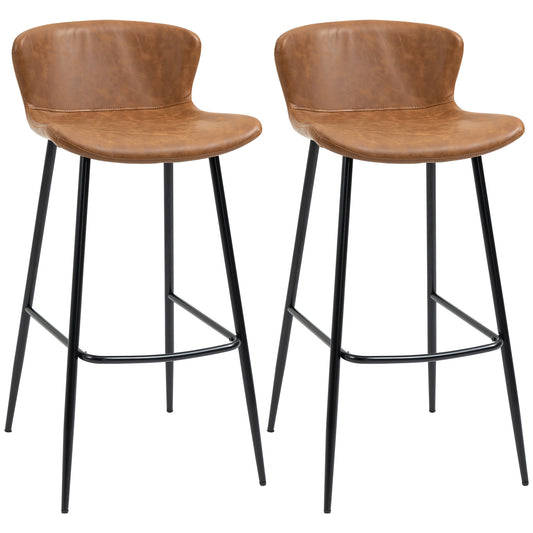 Bar Stools Set of 2, PU Leather Upholstered Bar Chairs, Breakfast Kitchen Counter Chairs with Backs
