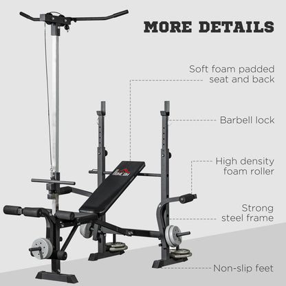 Adjustable Weight Bench with Pulley System, Incline Bench Press Set with Squat Rack, Leg Developer