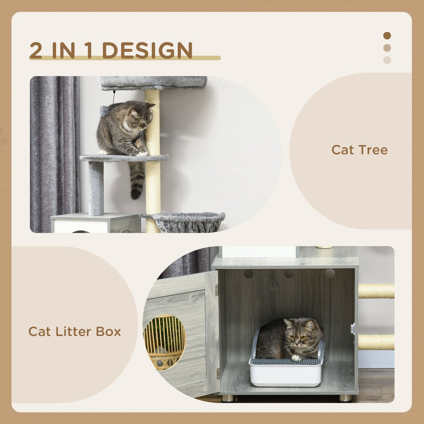 Enclosed Cat Litter Box with Cat House, Cat Bed, Scratching Posts, Platforms, for Indoor Cats - Grey