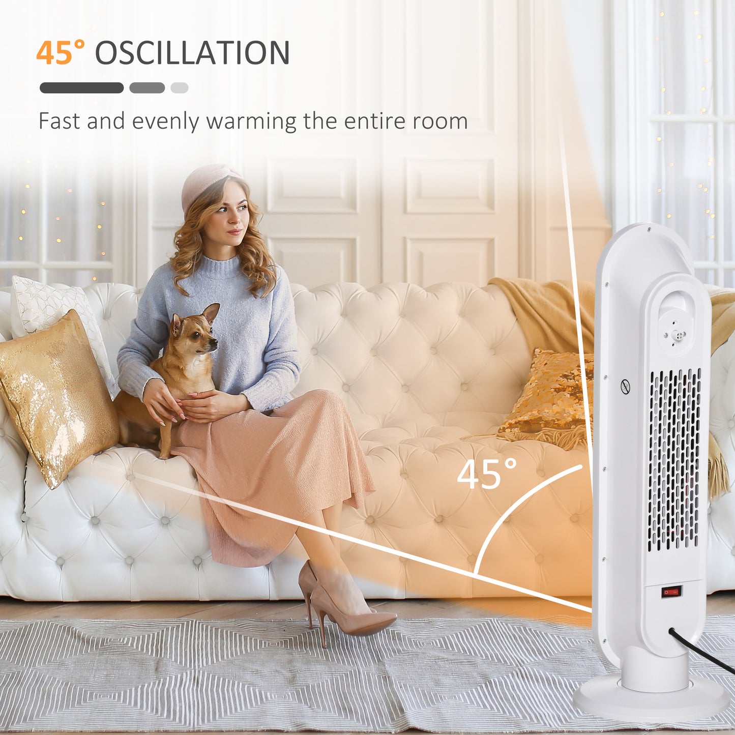 Ceramic Space Heater, Indoor Tower Heater with 2 Heat, Oscillation, Remote Control, Timer, Tip-Over & Overheating Protection