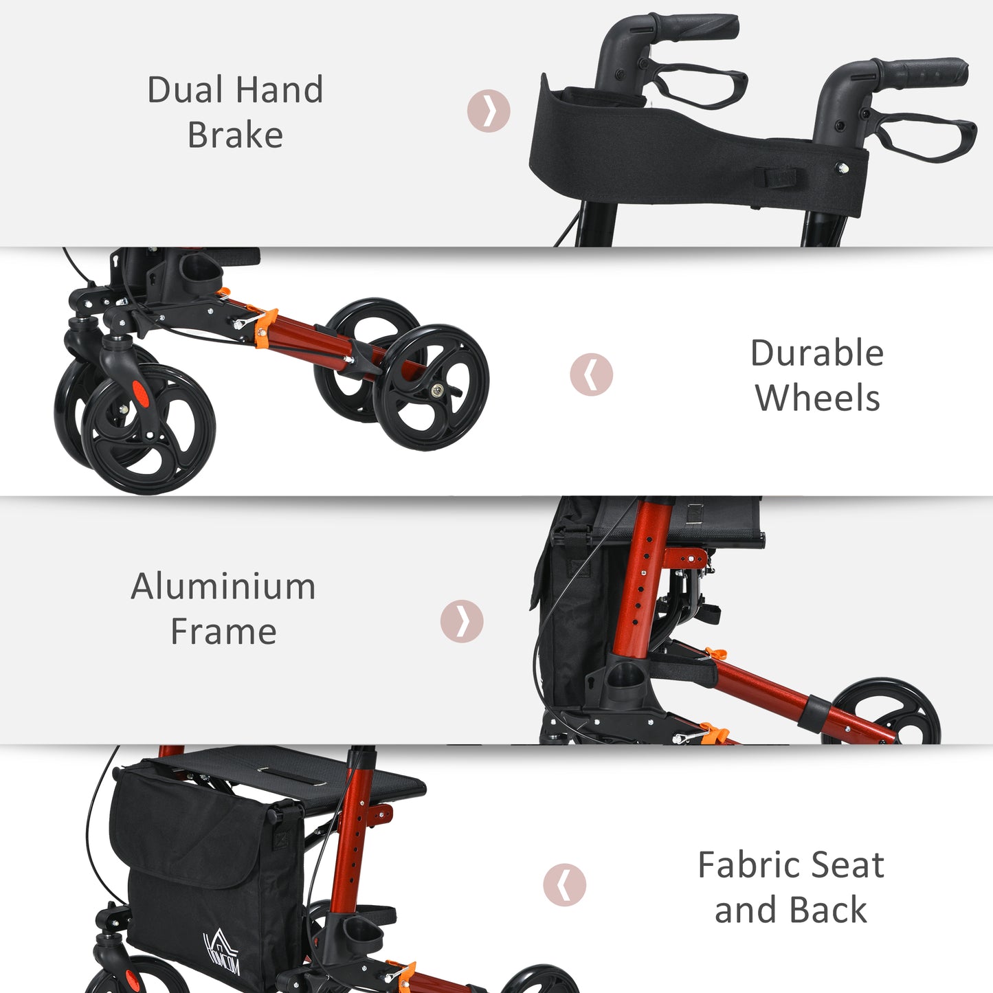 Rollator Walker with Seat, Compact Quick Folding Mobility Walker with 8" Wheels, Carry Bag, Adjustable Height
