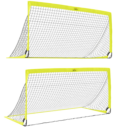 Two Football Goal Nets, Foldable Outdoor Sport Training Equipment, for Teens, Adults, with Carrying Bag, Yellow