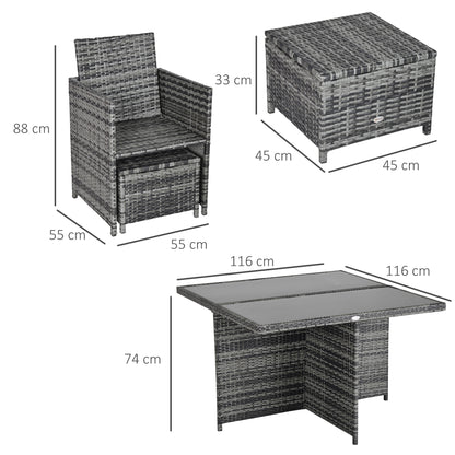 8-Seater Rattan Dining Set Garden Furniture Cushion Seat Woven Rattan Grey