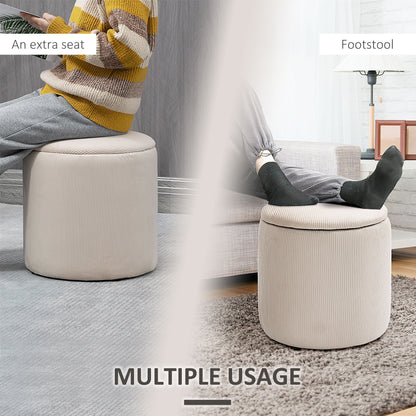 Set of 2 Round Ottoman with Storage, Fabric Vanity Stool for Makeup