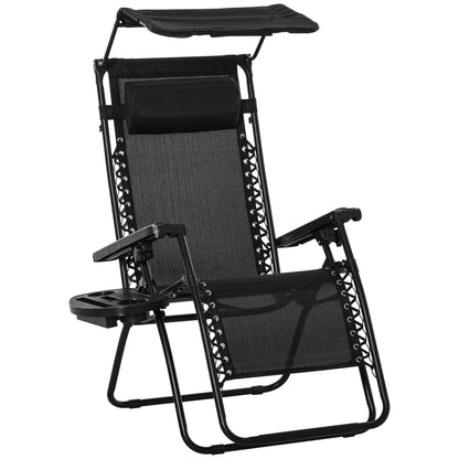 Folding Zero Gravity Sun Lounger, with Sun Canopy - Black
