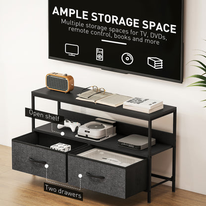 TV Stand Cabinet with 2 Foldable Drawers - Black