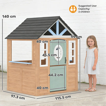 Wooden Playhouse for Kids, Wendy House with Pet Door, Play Kitchen, Half Door and Windows for Indoor Outdoor, Ages 2+