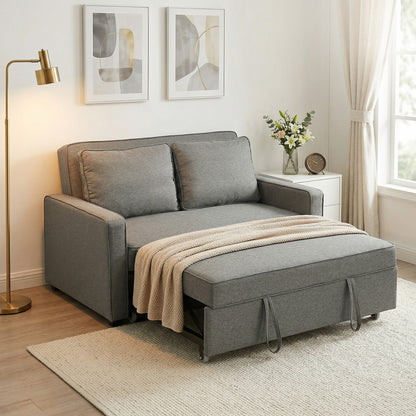 Double Sofa Bed Click Clack Sofa Bed Pull Out Bed with Adjustable Backrest for Living Room and Bedroom Grey