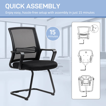 Ergonomic Desk Chair No Wheels, Padded Meeting Office Chair with Sled Base for Bedroom, Waiting, Reception, Black