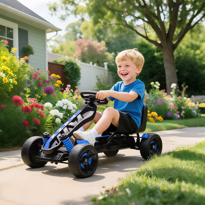 Pedal Go Kart for Kids Aged 3-6 Years, with Freewheel System, Brake, EVA Anti-Slip Wheels, Blue
