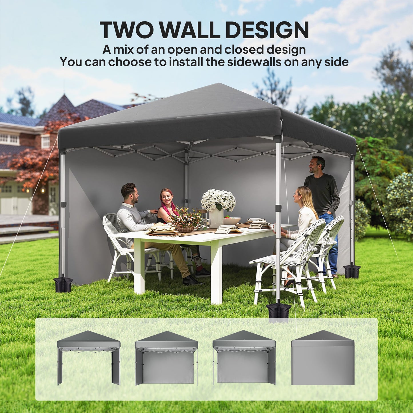 3 x 3 (M) Pop Up Gazebo, UPF 30+ with 2 Sidewalls, Leg Weight Bags and Wheeled Bag