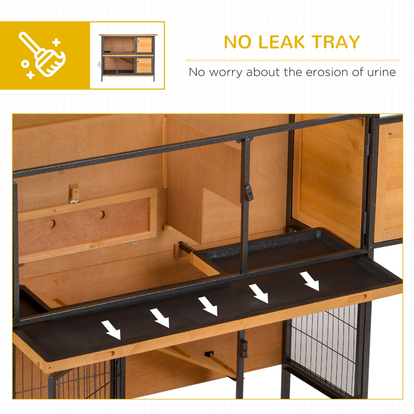 Rabbit Hutch Outdoor Guinea Pig Hutch Bunny Cage Metal Frame with No-Leak Tray Openable Roof Light Yellow 122 x 50 x 101cm