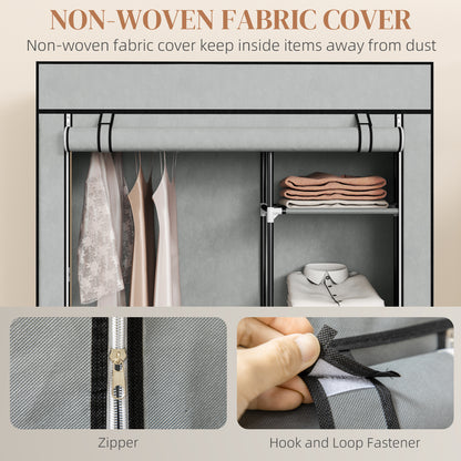 Fabric Wardrobe w/ Shelves Hanging Rail Foldable Wardrobe Light Grey