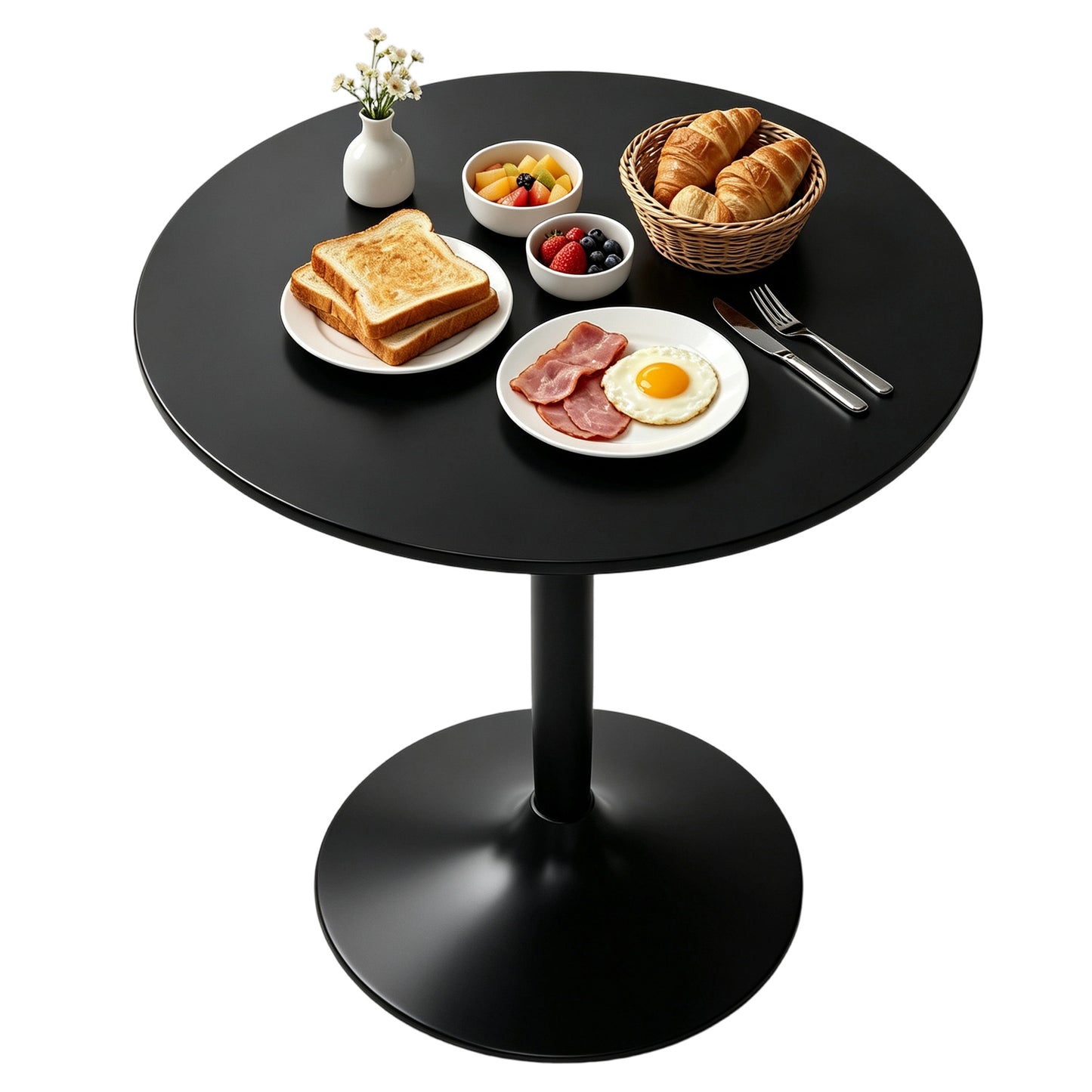 75H x Φ70cm Two-Person Minimalistic Dining Table - Black