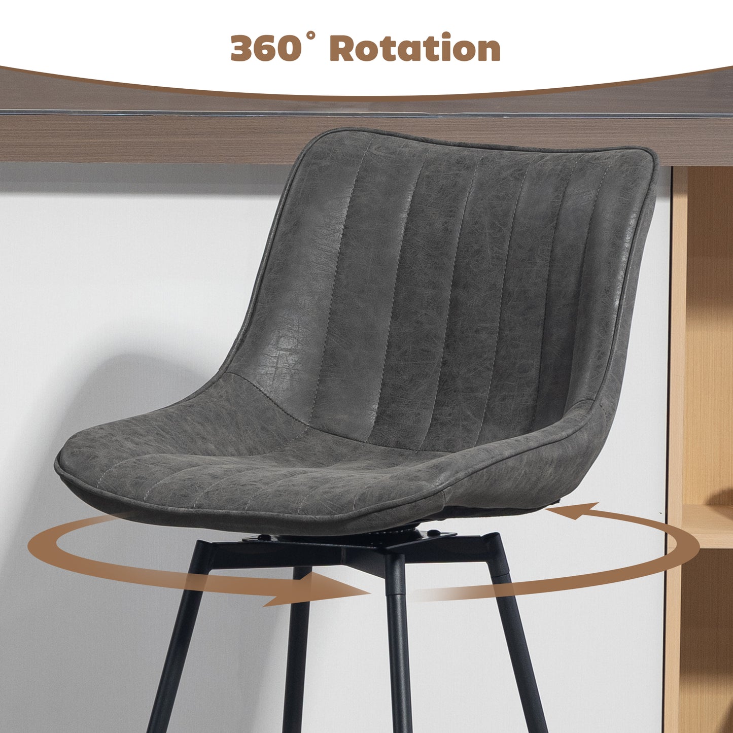 Set of 2 PU Leather Swivel Bar Stools - Grey