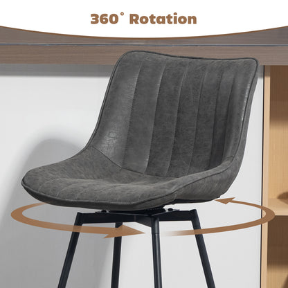 Set of 2 PU Leather Swivel Bar Stools - Grey