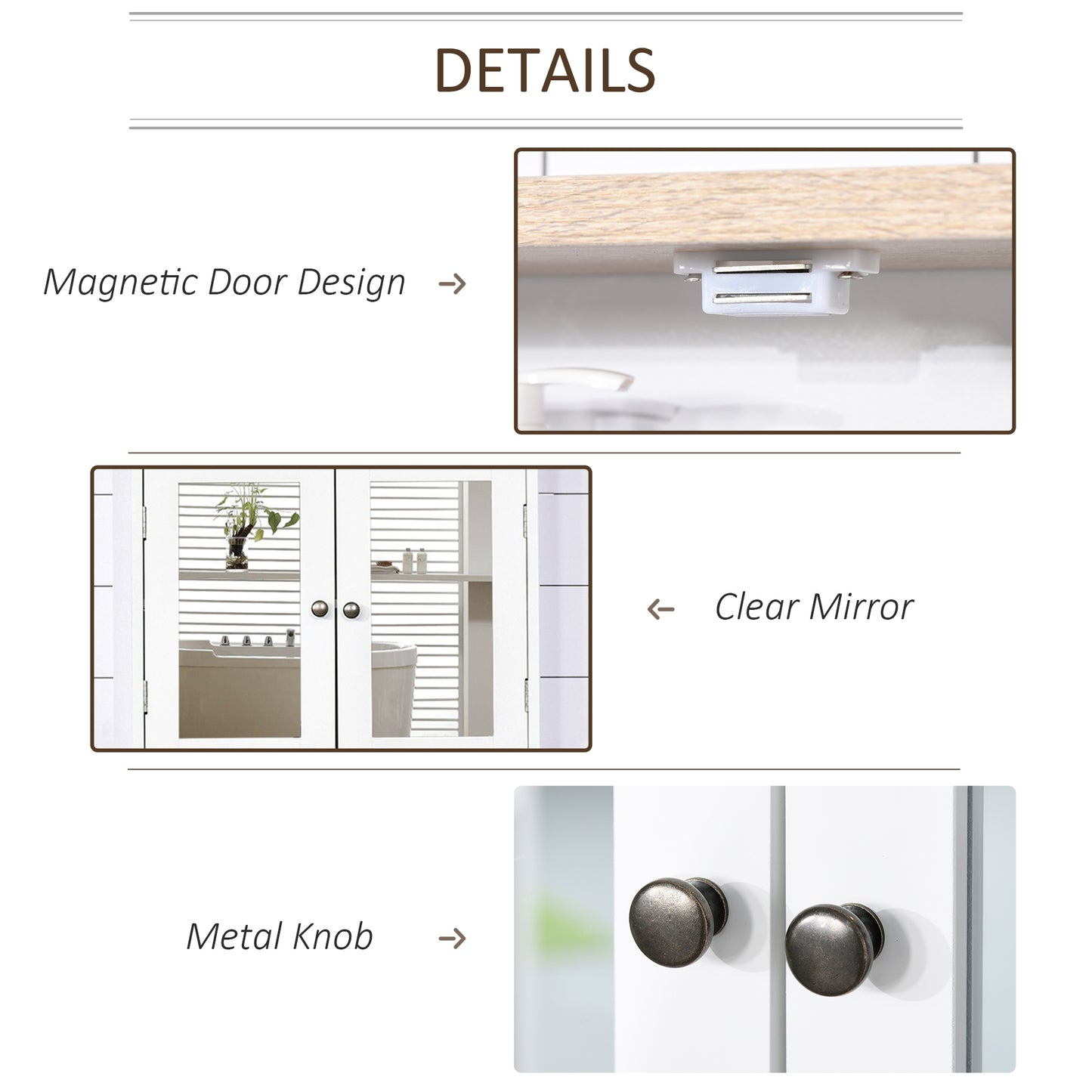 Bathroom Mirror Cabinet Wall Mounted Storage Cupboard with Double Door and Adjustable Shelf, White