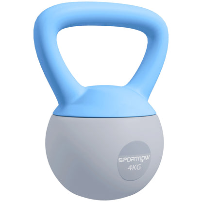 4KG Soft Kettlebell, Kettlebell with Non-Slip Handle for Home Gym, Weight Lifting, Strength Training, Light Blue/Grey