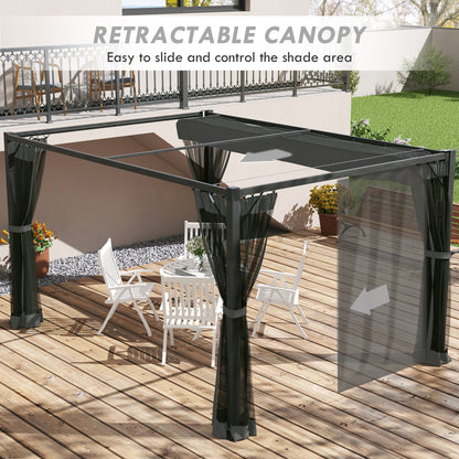 3 x 4m Aluminium Frame Pergola, with Retractable Roof - Dark Grey