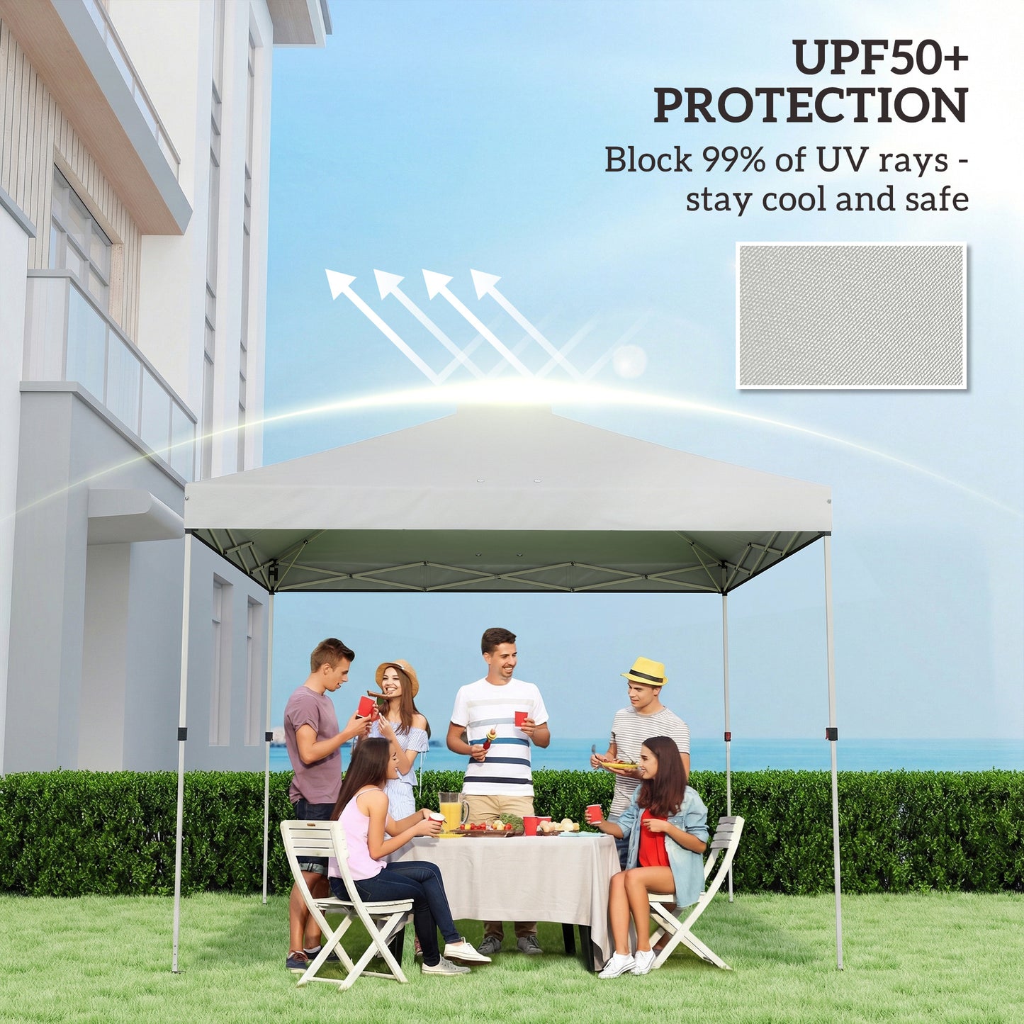 Gazebo Roof Replacement UV50+ Waterproof Pop Up Canopy Cover with 8 Drainage Holes 3 x 3 m White
