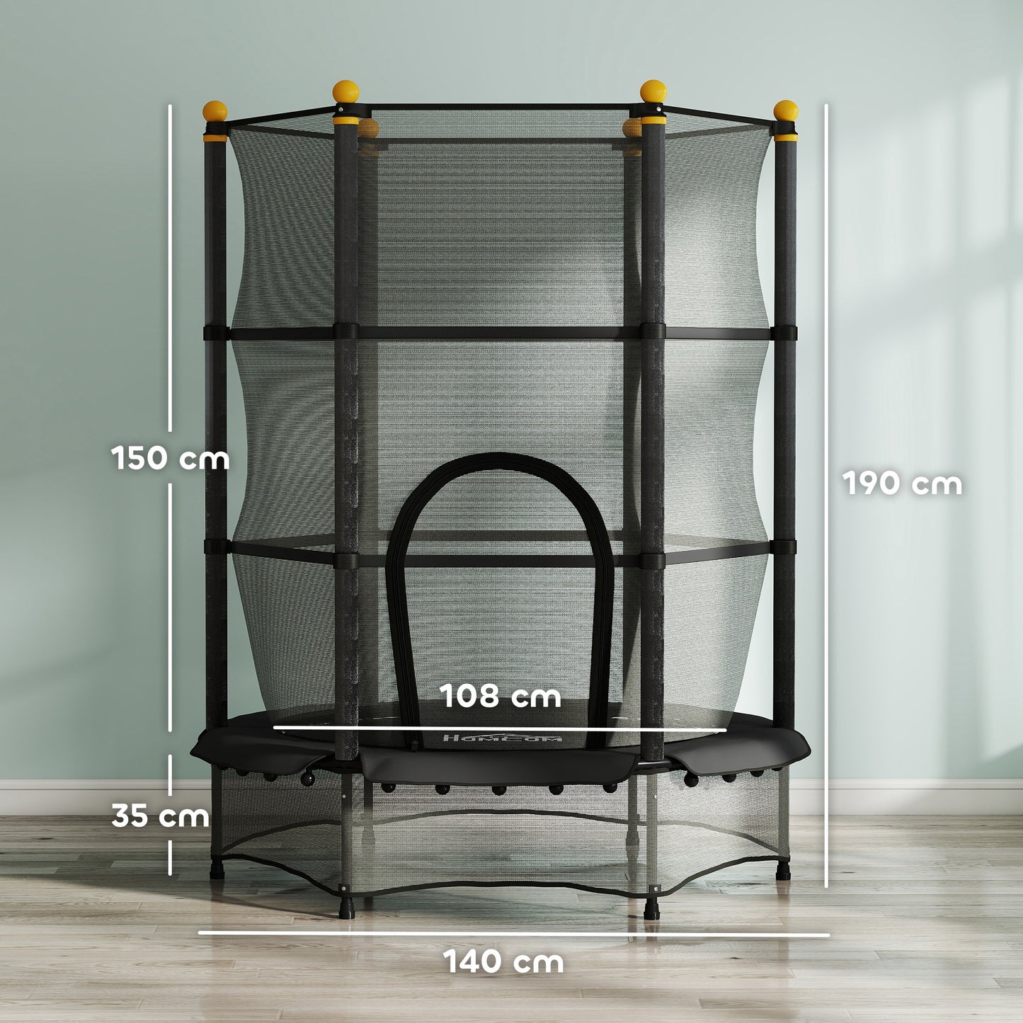 4.6FT/55" Kids Trampoline with Enclosure Net, Outdoor Indoor Use, for Ages 3-10 Years, Black