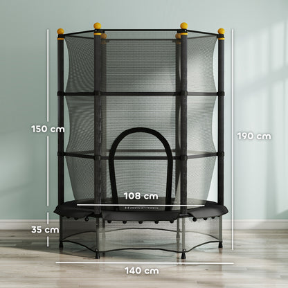 4.6FT/55" Kids Trampoline with Enclosure Net, Outdoor Indoor Use, for Ages 3-10 Years, Black