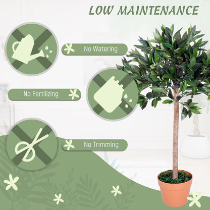 Artificial Bay Tree In Pot, 3ft Tall Indoor Outdoor Garden Topiary Ball with Solid Wood Trunk