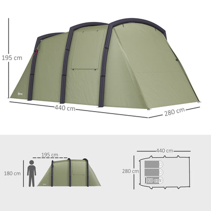Inflatable 3-4 Man Tunnel Tent w/ Air Pump, Living Area & Vestibule, Waterproof Family Camping Air Tent, Sewn In Groundsheet