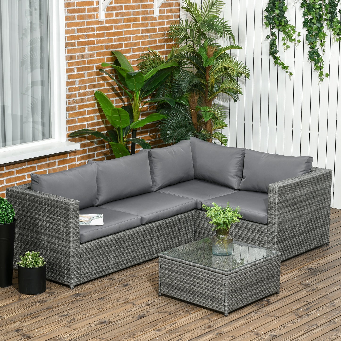 3 Pieces PE Rattan Garden Furniture Set with 10 cm Thick Cushions