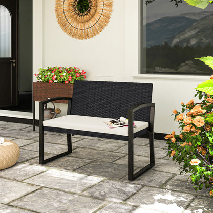 Two-Seater Rattan Garden Bench - Beige