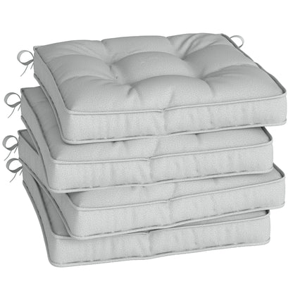 Set of 4 Garden Seat Cushion with Ties, 42 x 42cm Replacement Dining Chair Seat Pad, Light Grey