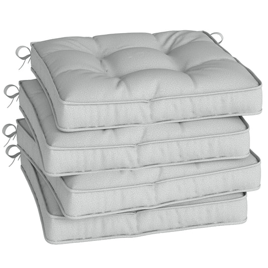 Set of 4 Garden Seat Cushion with Ties, 42 x 42cm Replacement Dining Chair Seat Pad, Light Grey