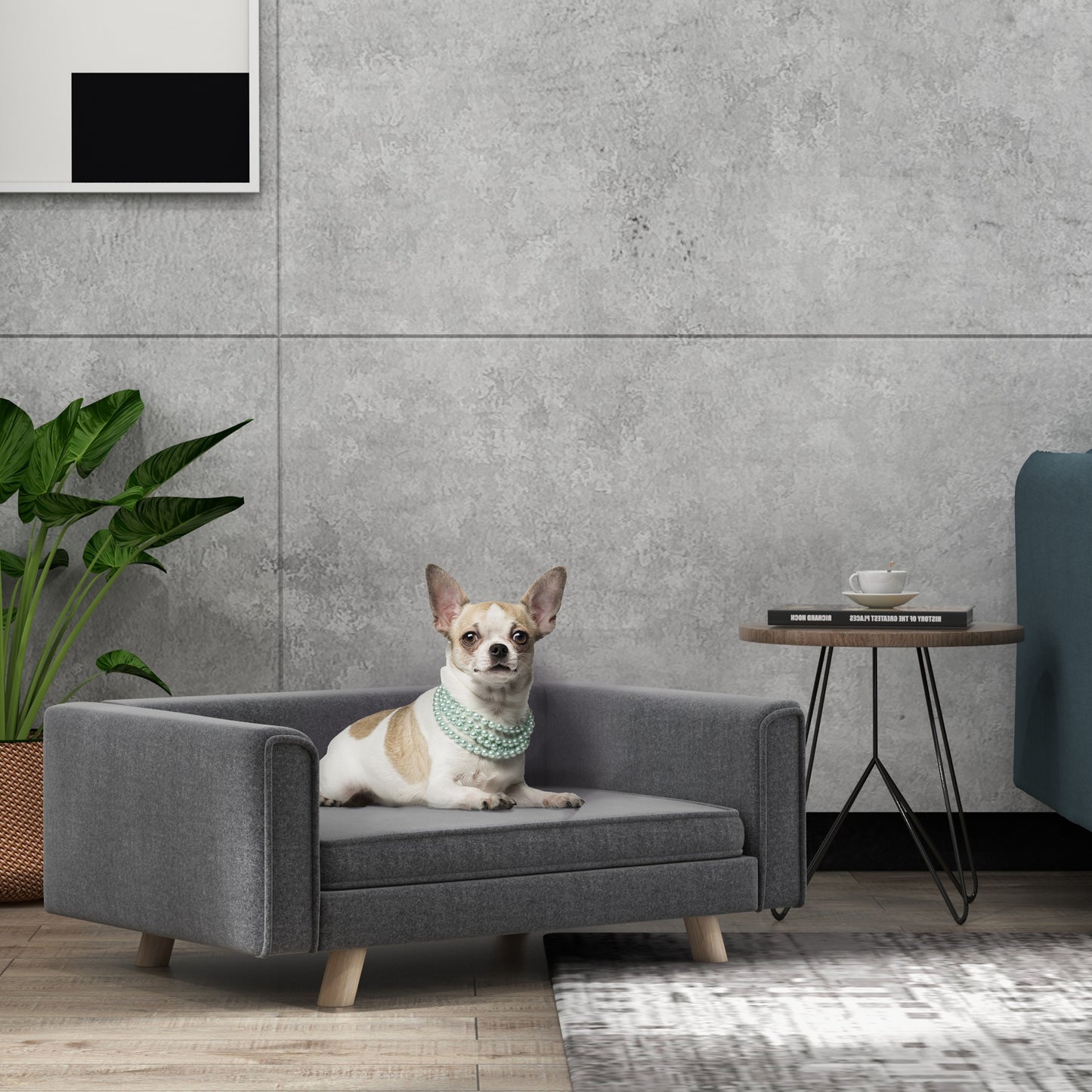 Elevated Dog Sofa Bed, with Cushion, for Medium and Small Dogs, Grey