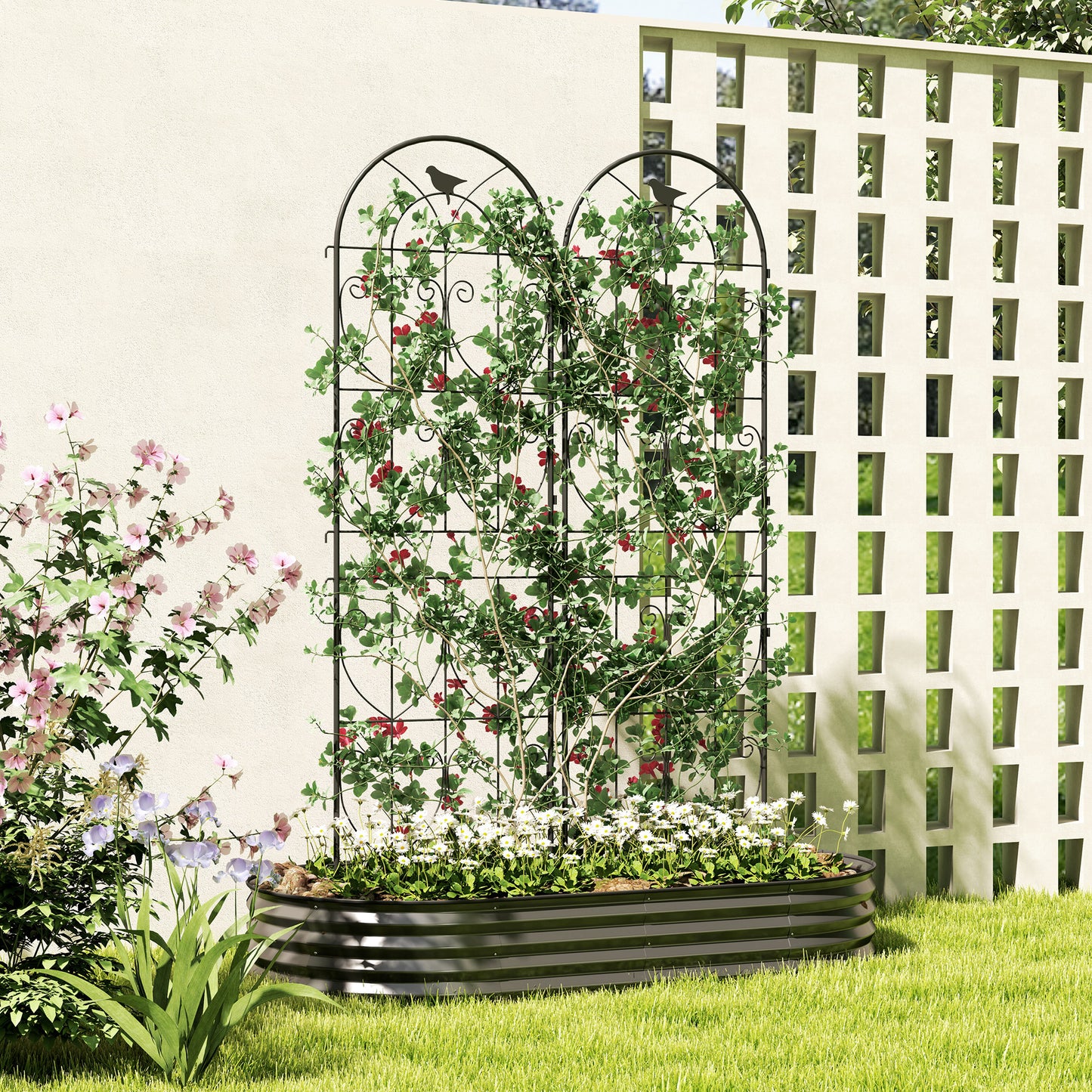 Set of 2 Garden Trellis, Metal Fence Panels for Climbing Outdoor Plants, Flowers, 180 x 50cm