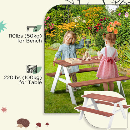Kids Picnic Table, Wooden Table and Bench Set, Kids Garden Furniture for Patio Aged 3-8 Years Old, Brown