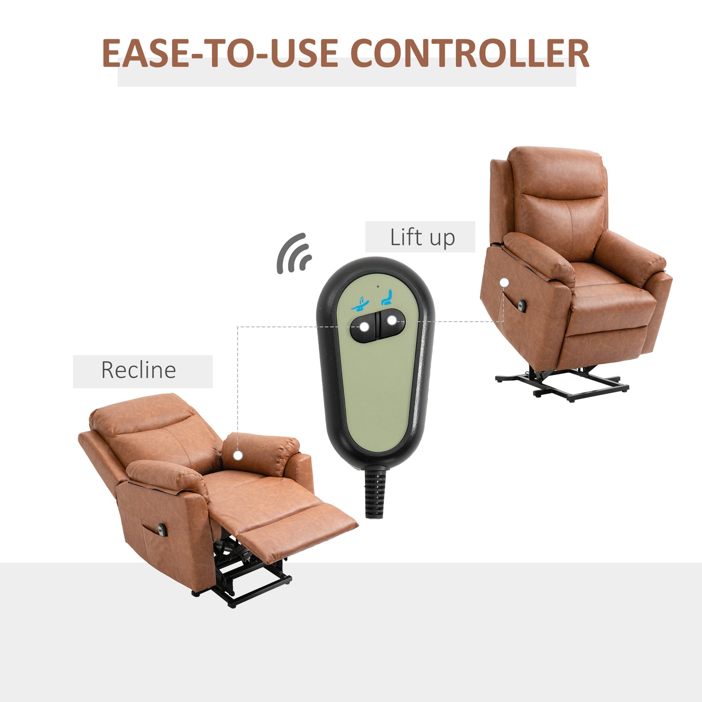 Faux Leather 70° Electric Riser Recliner Chair - Brown
