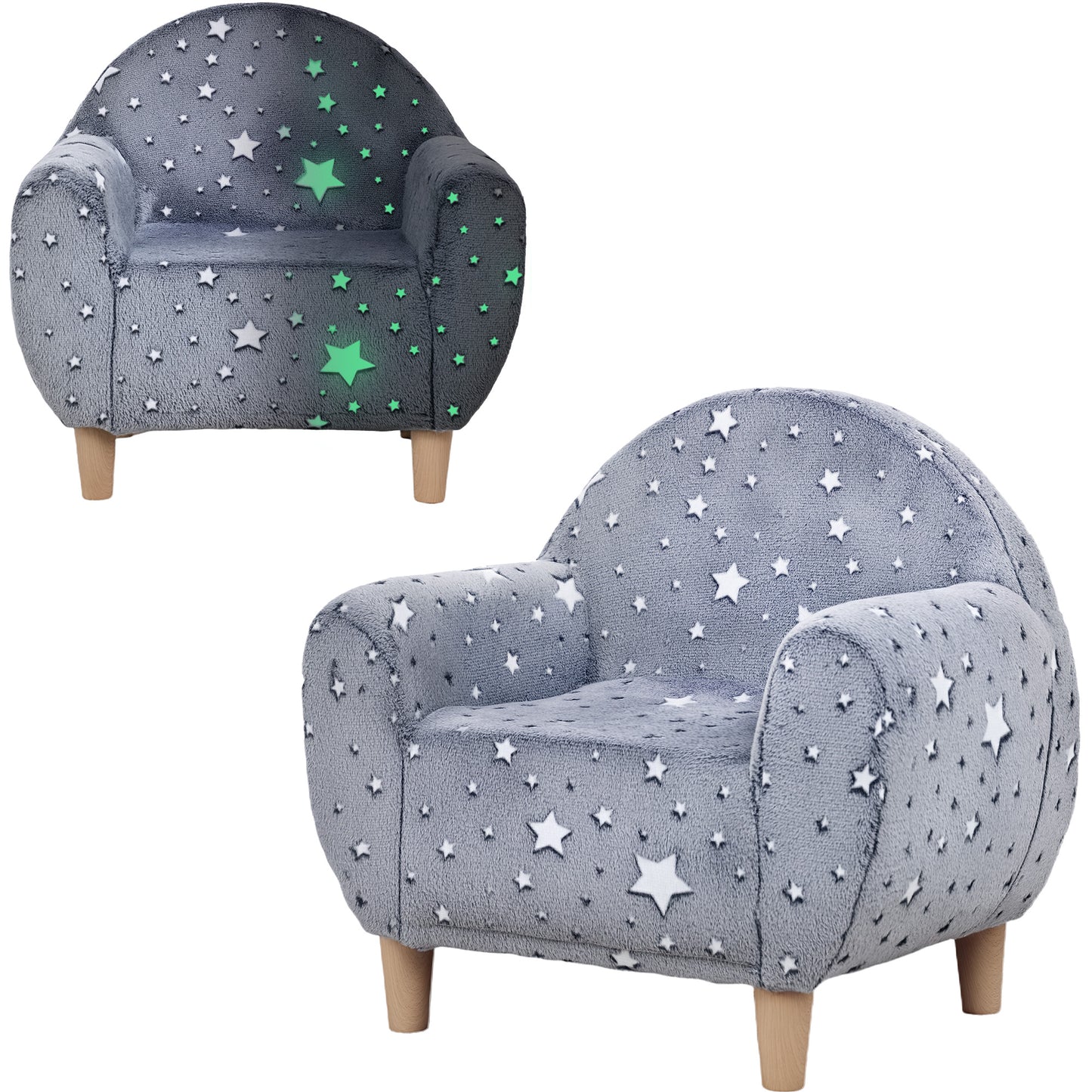 Kids Armchair, Glow in the Dark Chair with Star Design for Bedroom, Playroom, Kids Room, Grey