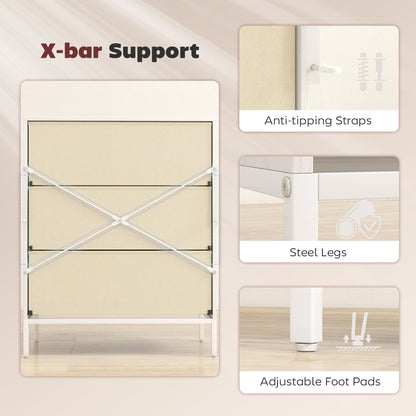 Chest of Drawers, Dresser with 3 Fabric Drawers and Aluminium Handles - White