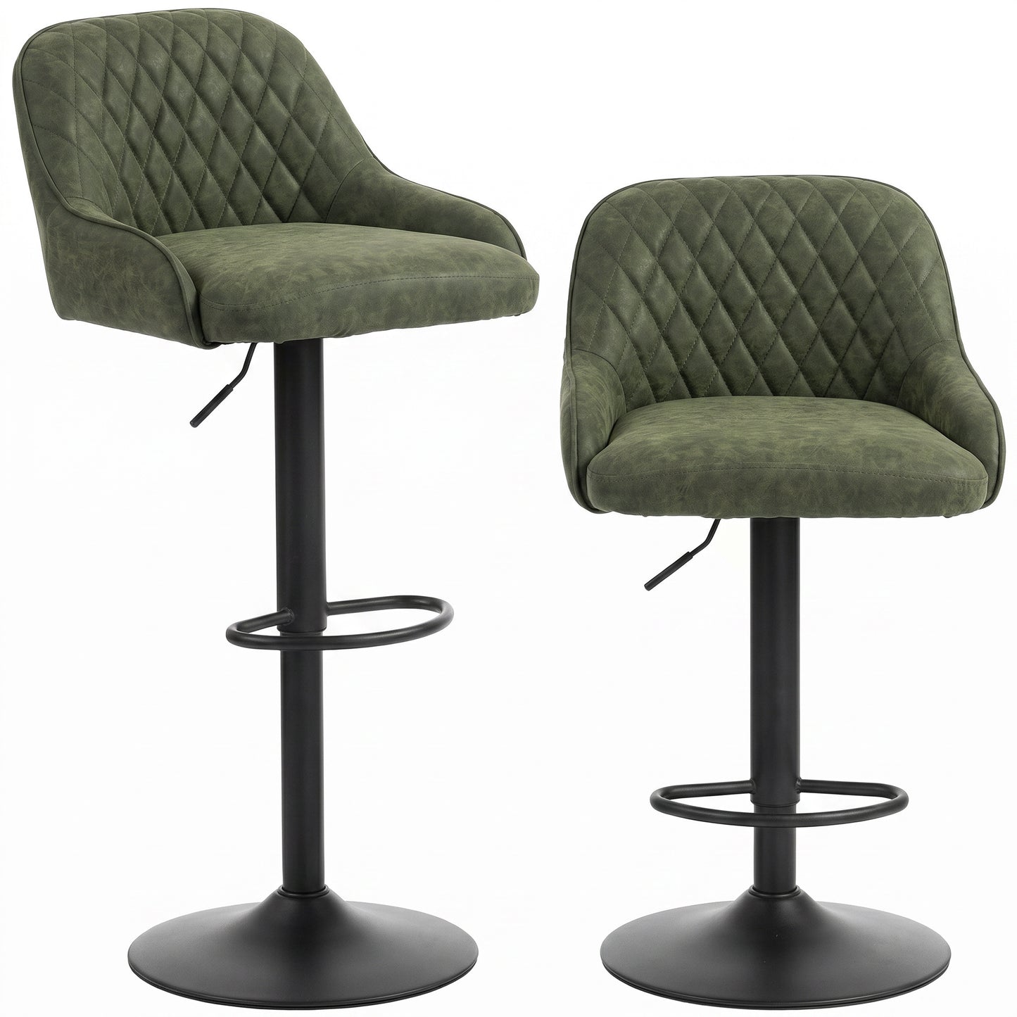 Bar Stools Adjustable Swivel Kitchen Chairs with Backrest Set of 2 for Kitchen Island Dark Green