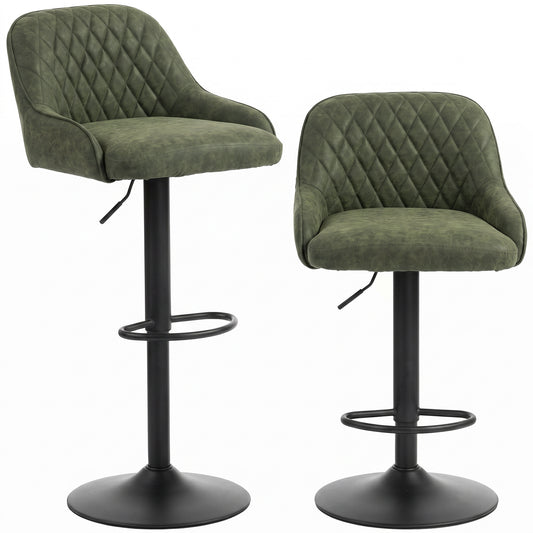 Bar Stools Adjustable Swivel Kitchen Chairs with Backrest Set of 2 for Kitchen Island Dark Green