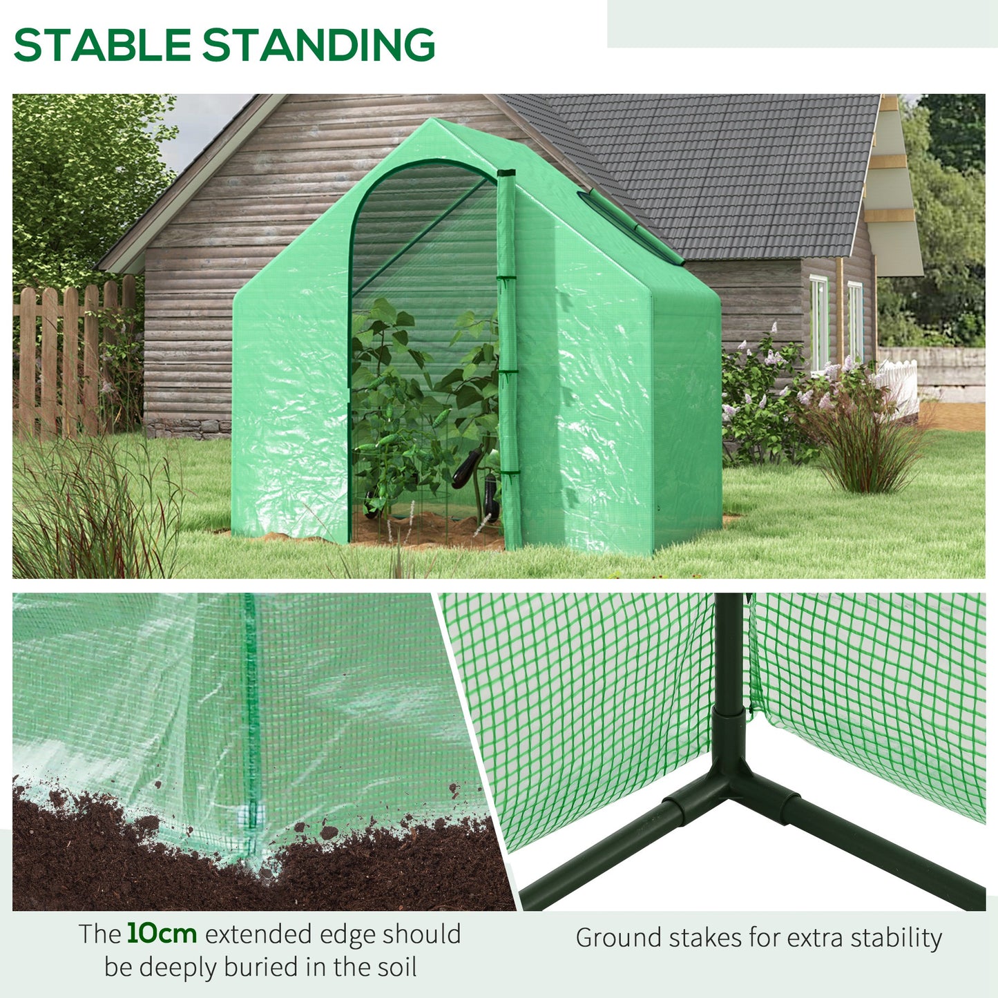 Walk In Tomato Greenhouse Garden Outdoor Mini Greenhouse Flower Planter Steel Frame with Zipped Door & Window, PE Cover