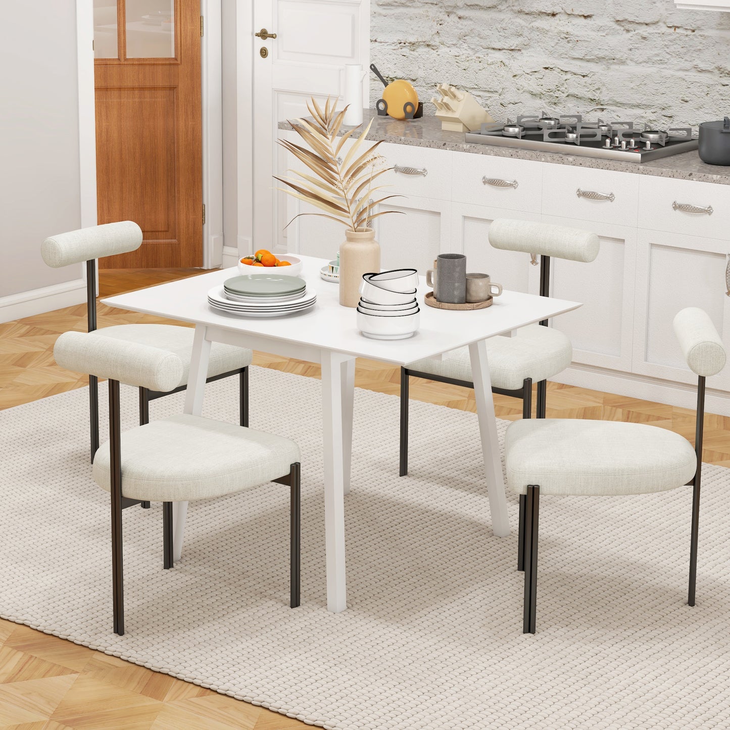 Solid Wood Folding Dining Table, Drop Leaf Table for 2-4 People, Rectangle Kitchen Table for Small Space, White