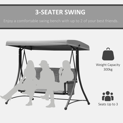 3 Person Outdoor Patio Porch Swing Chair with High Back Design and Side Pouches, Charcoal Grey