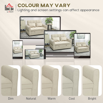 2 Seater Sofa Bed, 3-in-1 Convertible Sleeper Sofa with Click-clack Adjustable Backrest and 2 Pillows, Light Brown