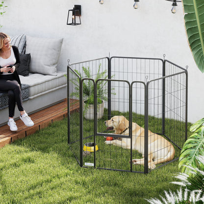 Six-Panel Dog Playpen with Door, for Large Dogs, Indoors, Outdoors, 100cm Tall, Black