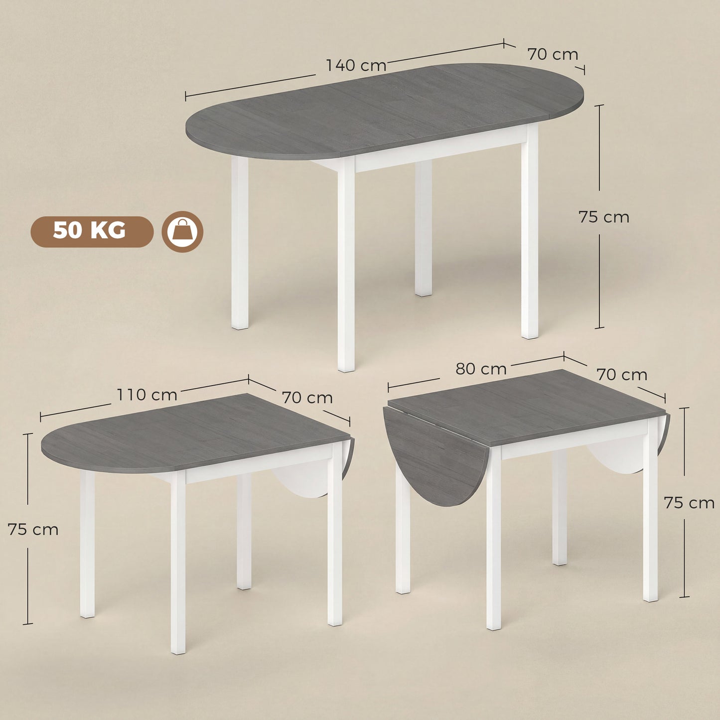 4-6 Person Wooden Drop-Leaf Table - Grey