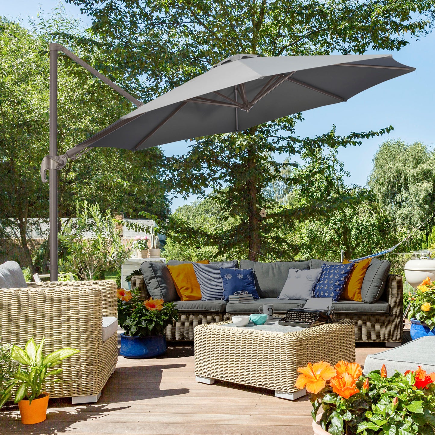 3(m) Cantilever Parasol 360° Rotation Roma Umbrella Hanging Sun Shade with Aluminium Frame, Tilt Crank
