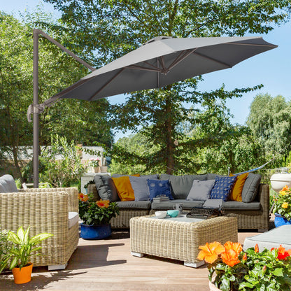3(m) Cantilever Parasol 360° Rotation Roma Umbrella Hanging Sun Shade with Aluminium Frame, Tilt Crank