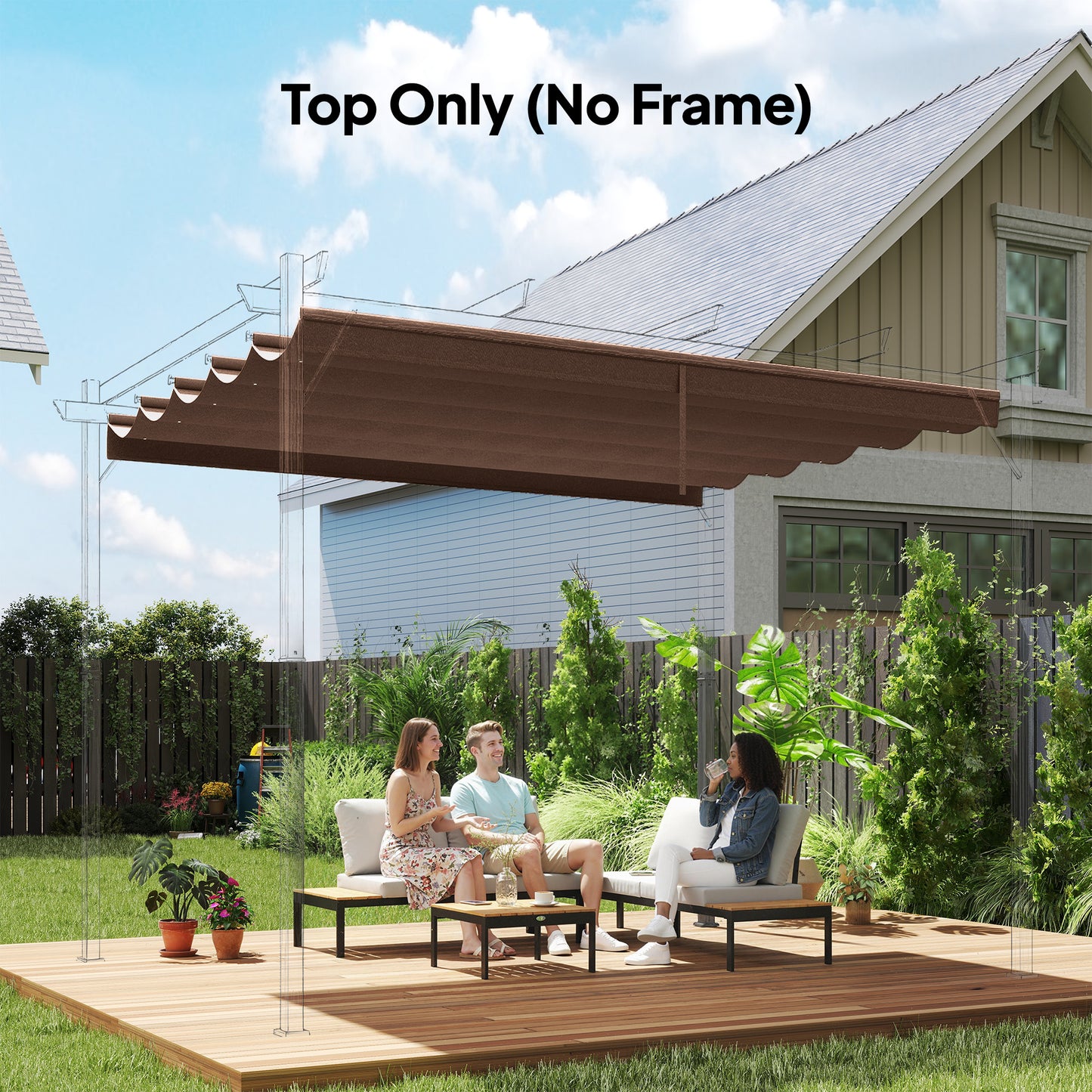 Retractable Pergola Cover, 2.55 x 2.5 m Replacement Canopy Fabric for 3 x 3 m Frame, Roof Top Only, Brown