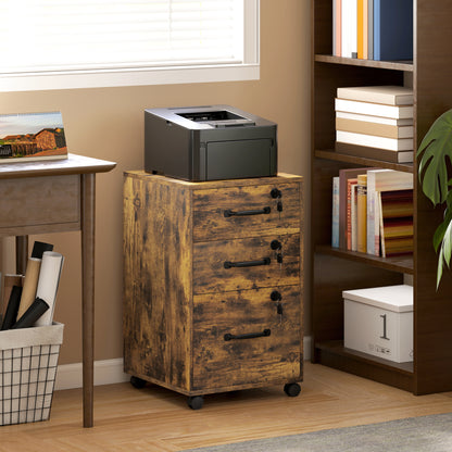 Three Drawer Wood-Effect Filing Cabinet - Rustic Brown
